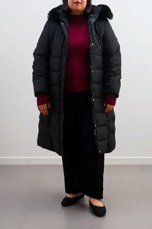 Jacket for cozy trips -CURVE HOODED PUFFER JACKET