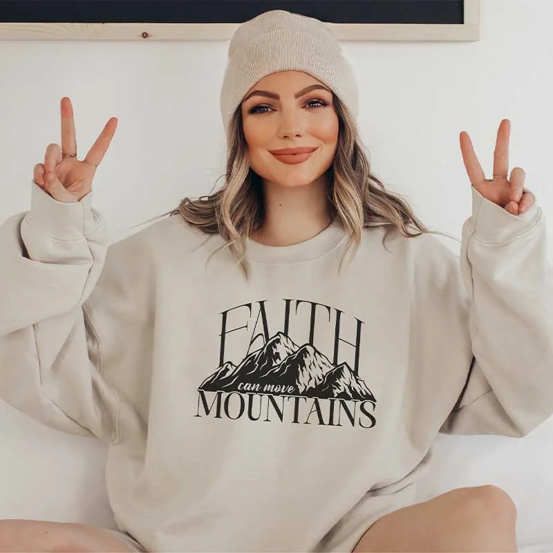 Sweatshirt for holiday dinners -Faith Can Move Mountains Religious Sweatshirt