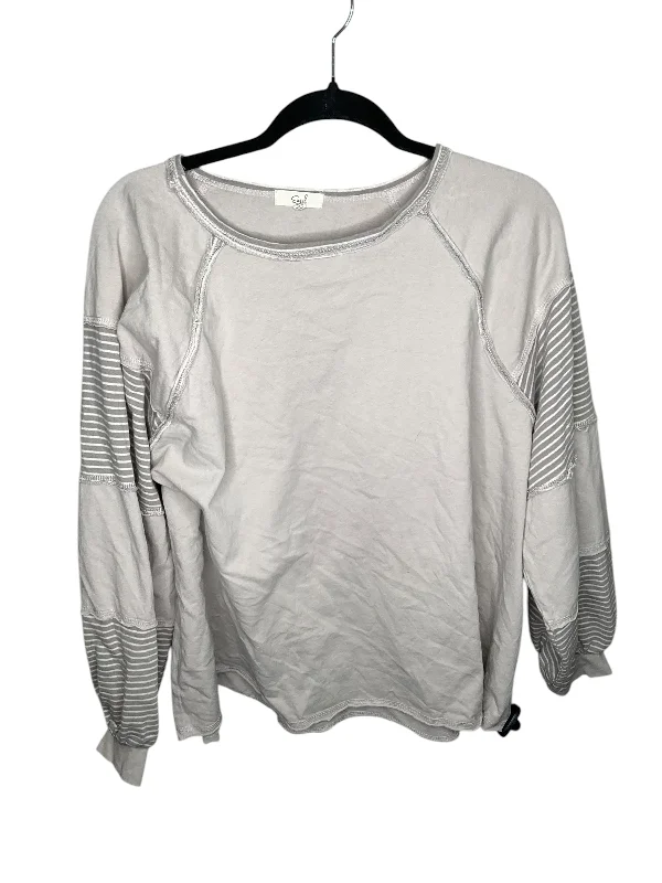 Sweatshirt with grid cuffs -Sweatshirt Collar By Easel In Beige, Size: L