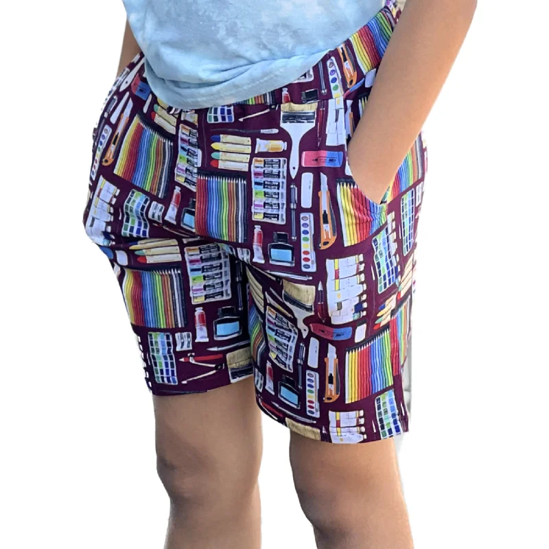 Camo swim shorts stylish -Art Supplies Kids Shorts with Pockets [FINAL SALE]