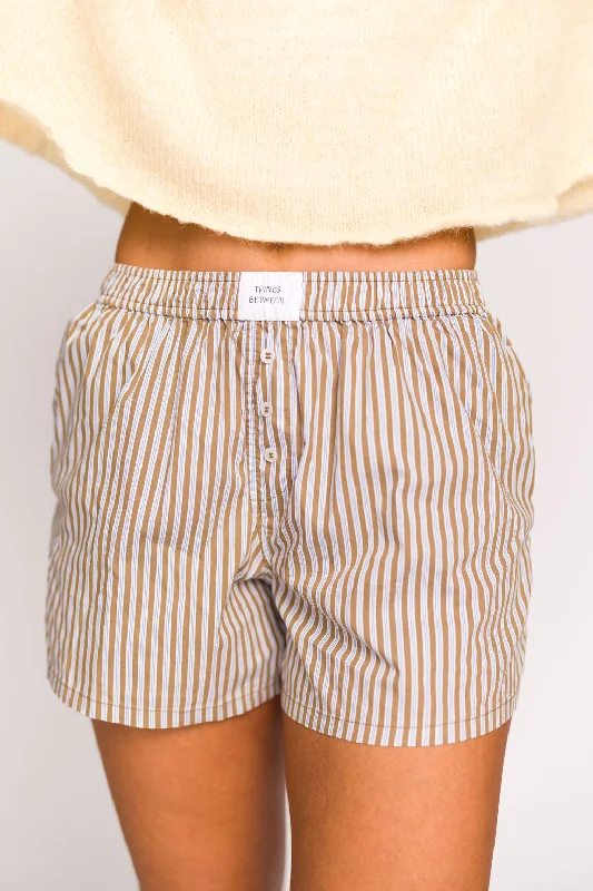 Khaki shorts everyday wear -Brent Striped Boxer Shorts in Brown