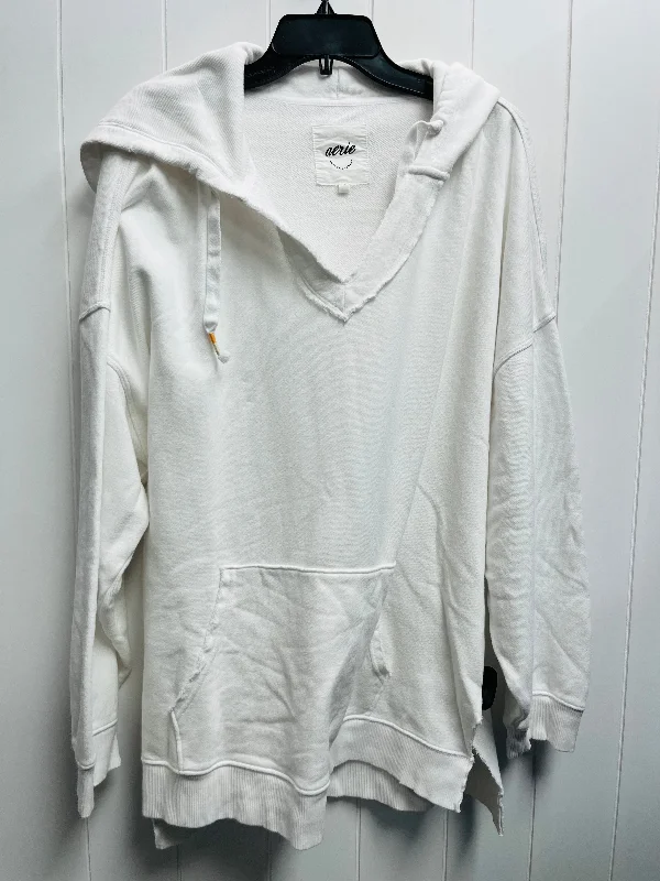 Sweatshirt for casual walks -Sweatshirt Hoodie By Aerie In White, Size: L