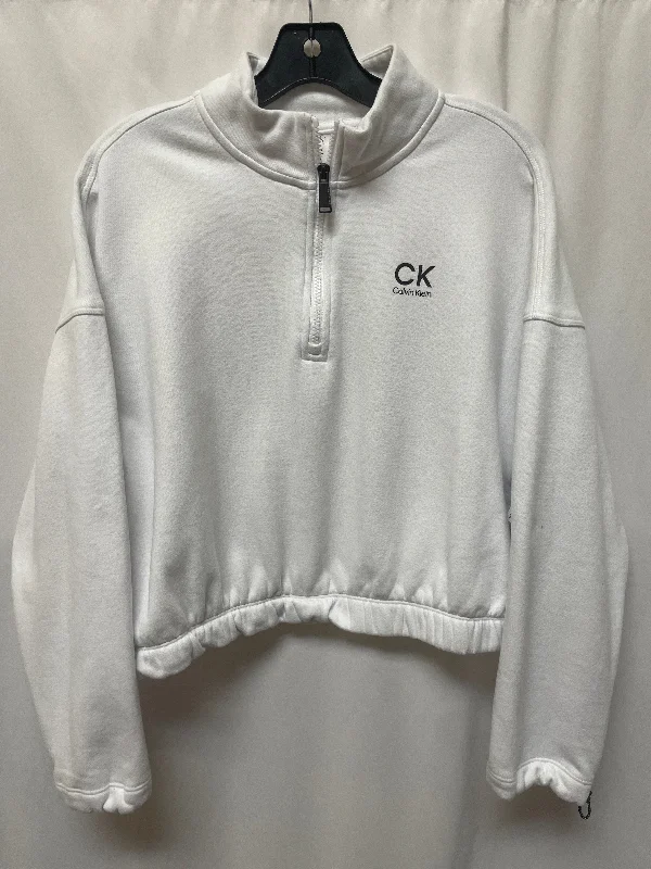 Sweatshirt with grid hem -Sweatshirt Crewneck By Calvin Klein In White, Size: L