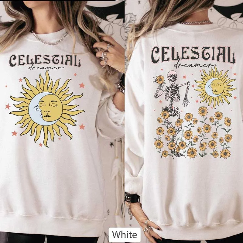 Sweatshirt for holiday trips -Skeleton Sunflower Celestial Dreamer Sweatshirt