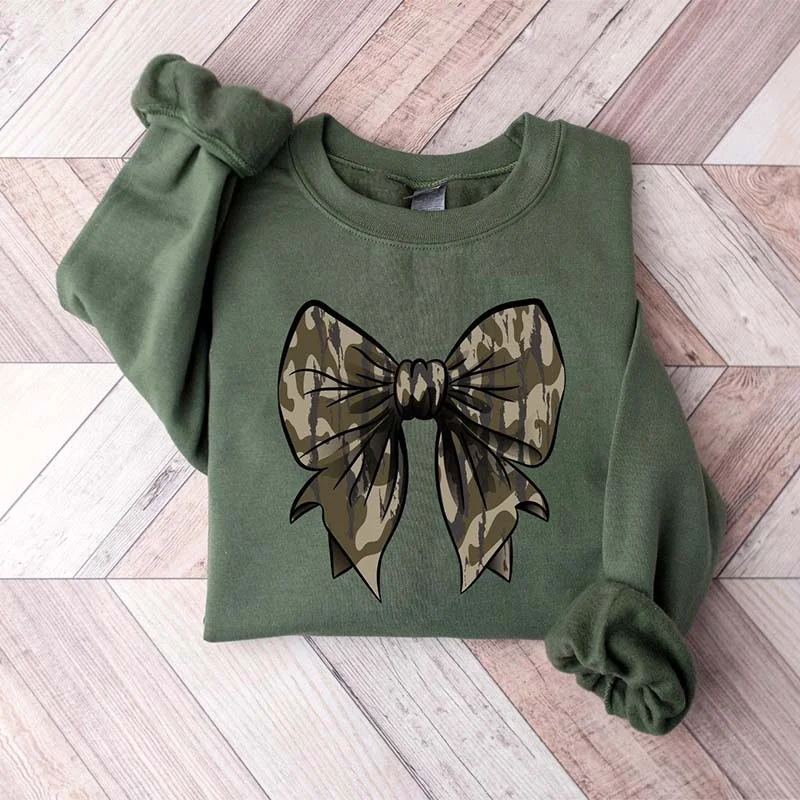 Sweatshirt with grid hem -Hunting Camo Bow Sweatshirt