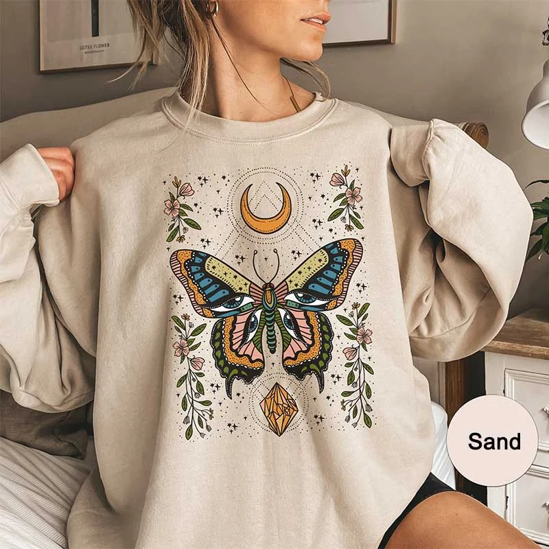 Sweatshirt with swirl hem -Mystical Butterfly Witchy Plant Sweatshirt