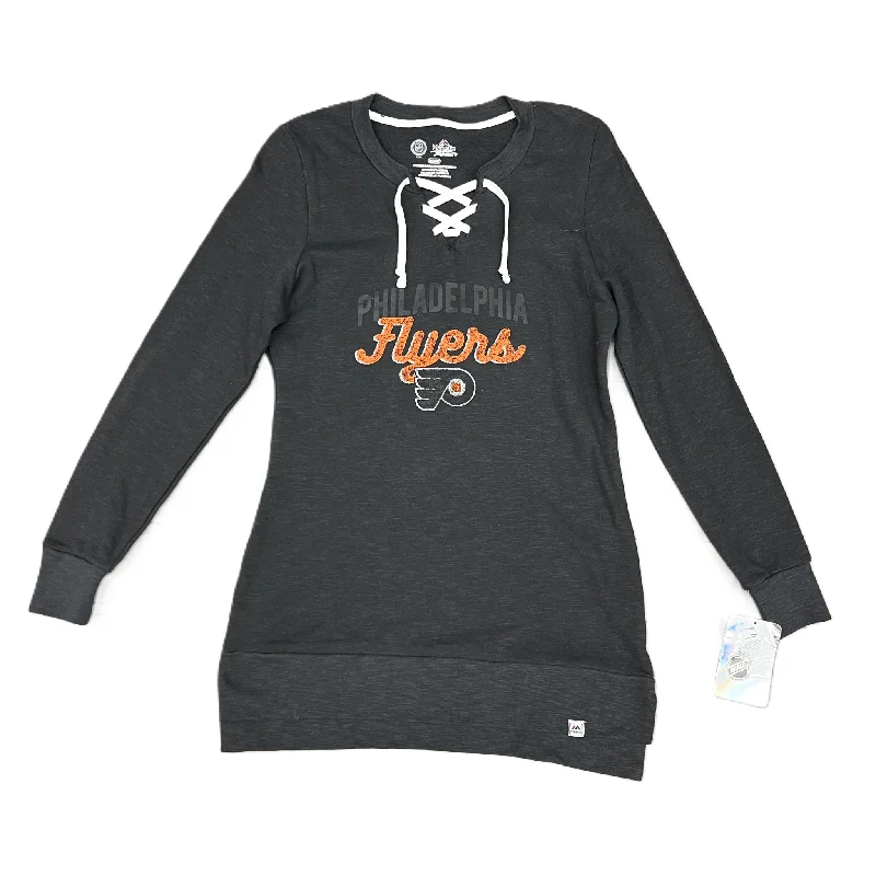 Sweatshirt with wide hem -Sweatshirt Hoodie By Nhl In Grey, Size: S