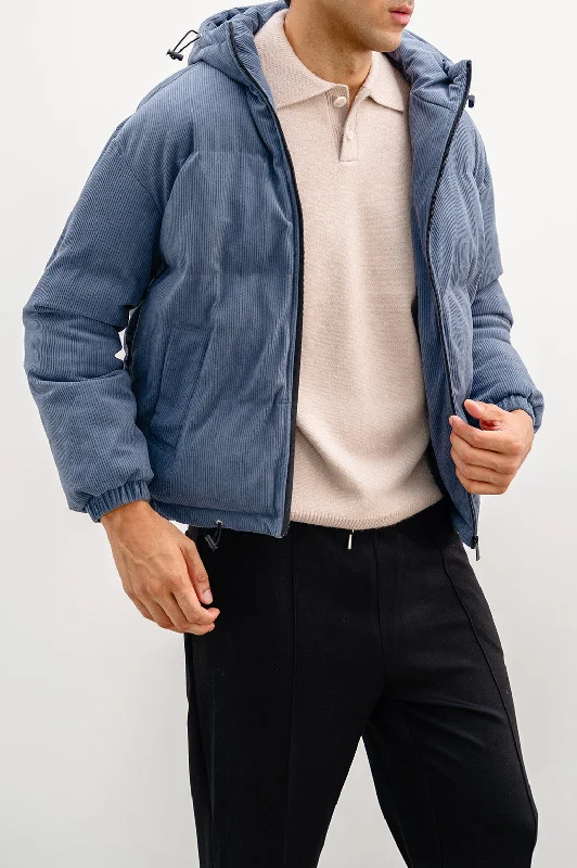 Jacket with front hem -CORDUROY PUFFER JACKET