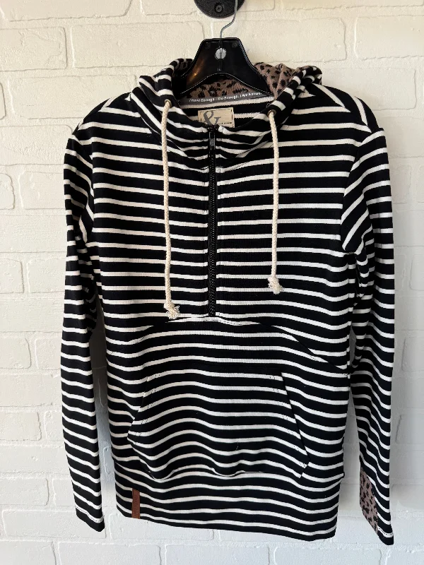 Sweatshirt with stripe cuffs -Sweatshirt Hoodie By ampersand ave In Black & White, Size: Xs