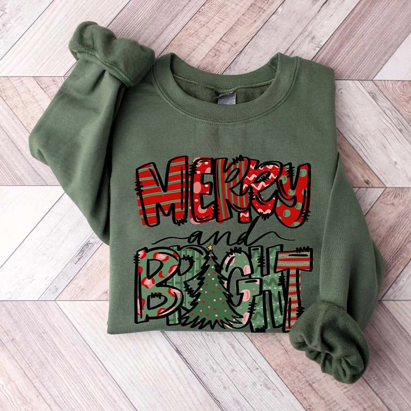 Sweatshirt with swirl cuffs -Merry and Bright Christmas Sweatshirt