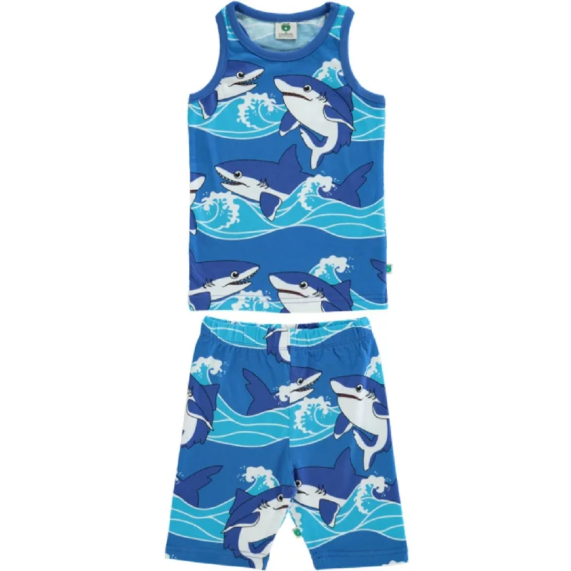 Tailored shorts polished look -Småfolk Brilliant Blue Tank top and cycling shorts with sharks