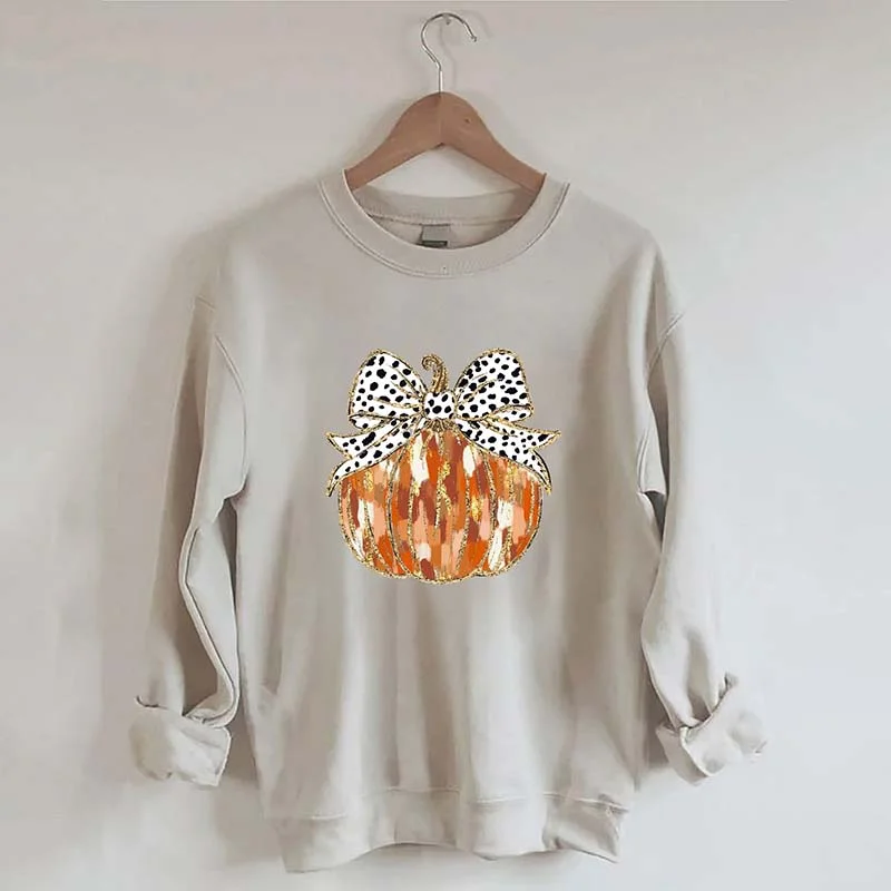 Sweatshirt with moon print -Fall Coquette Gold Glitter Pumpkin Sweatshirt