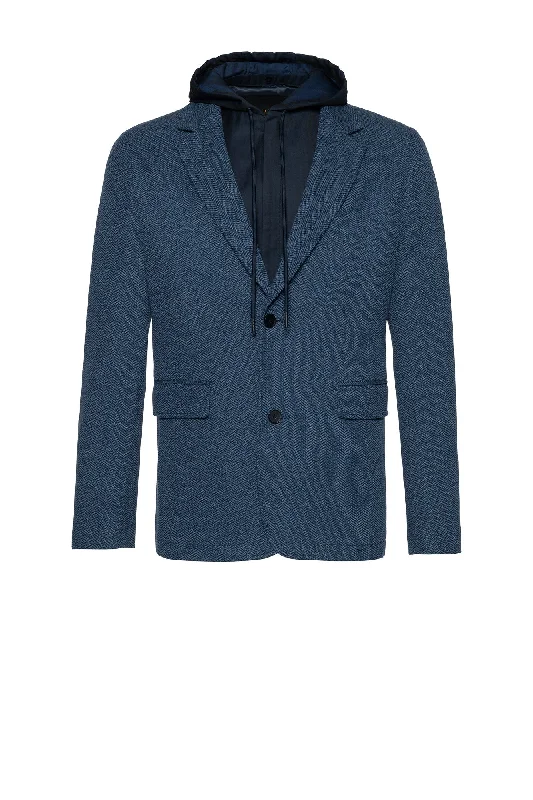 BRANDON BLUE HERRINGBONE SPORTS COAT WITH HOOD