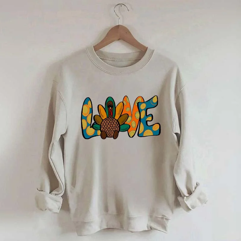 Sweatshirt with thin tie -Love Turkey Thanksgiving Sweatshirt