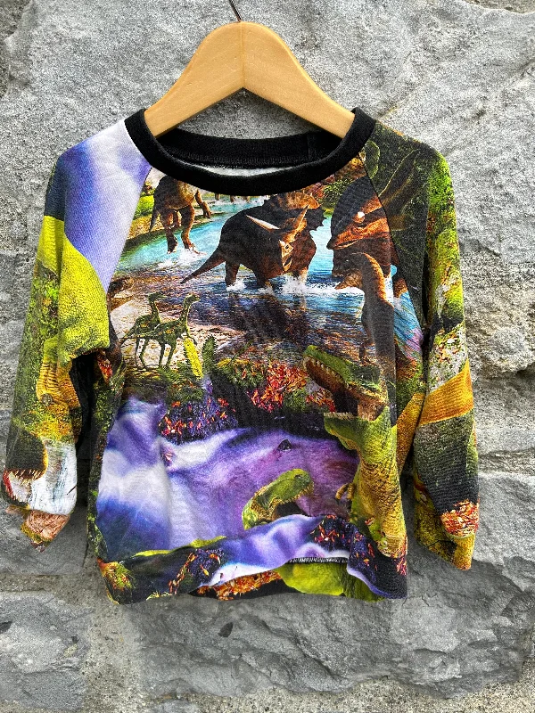 Sweatshirt with long hem -Colourful dinosaurs sweatshirt   3y (98cm)