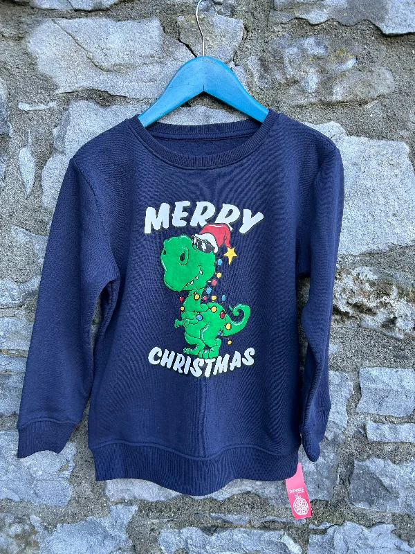 Sweatshirt for outdoor concerts -T-rex navy Christmas sweatshirt  7-8y (122-128cm)