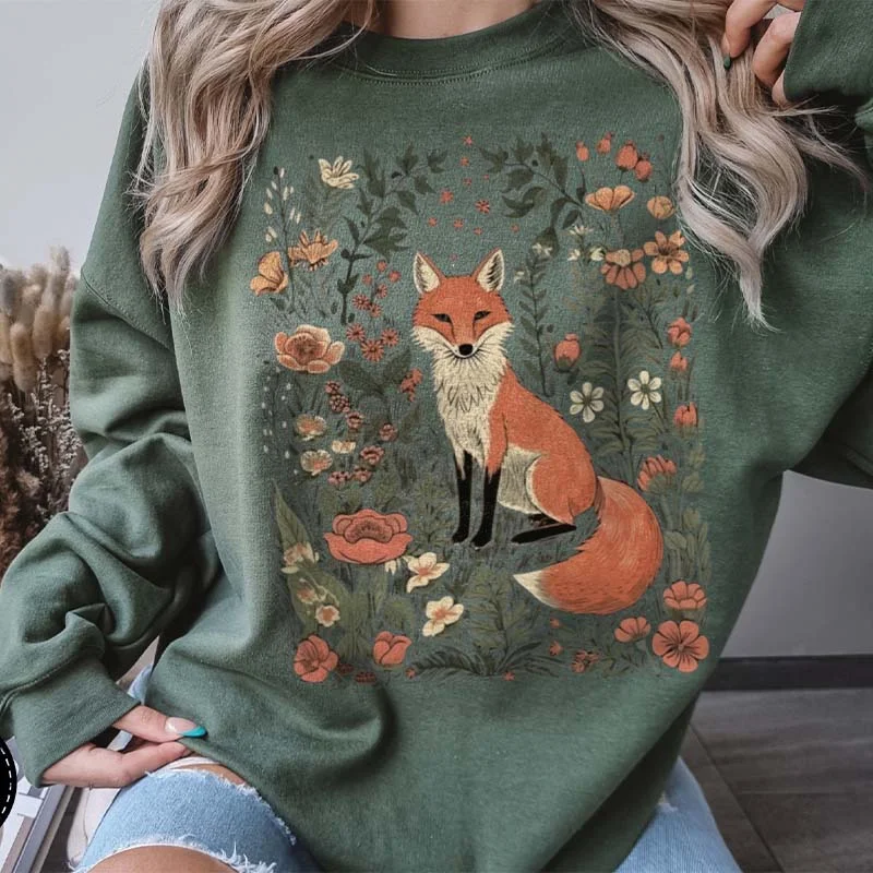 Sweatshirt for beach nights -Vintage Fox in Wildflower Meadow Sweatshirt