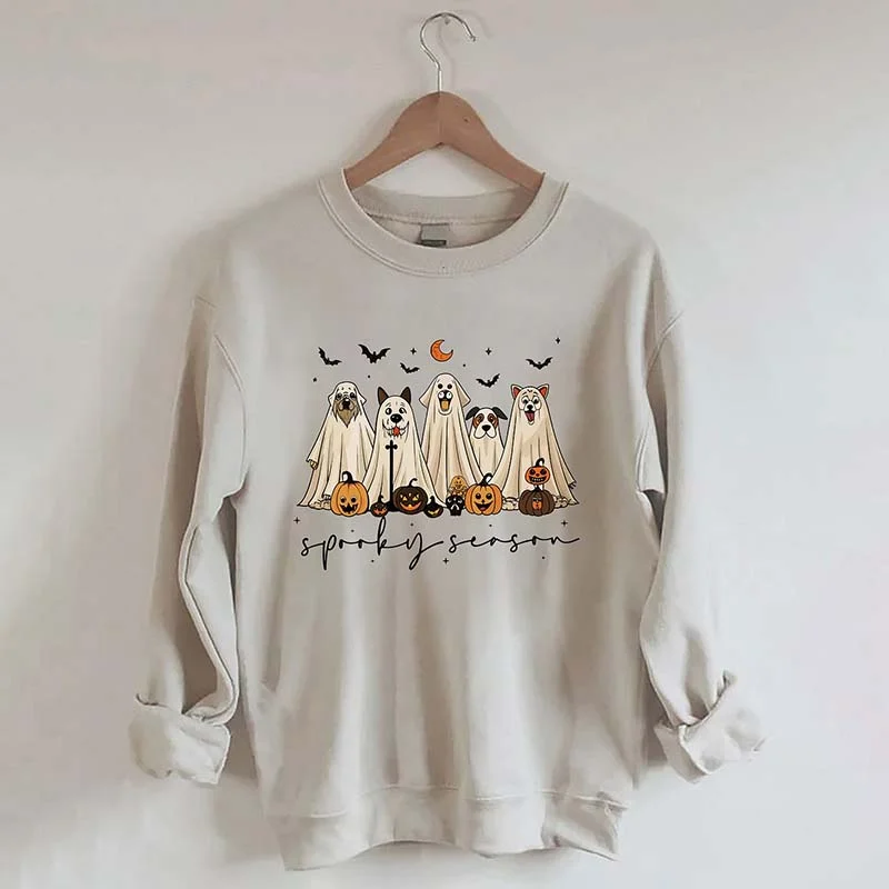 Sweatshirt for winter trips -Spooky Season Dog Moon Sweatshirt