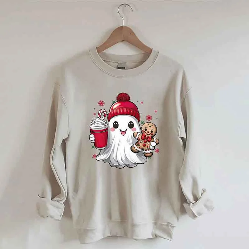 Sweatshirt with deep collar -Cute Christmas Ghost Sweatshirt