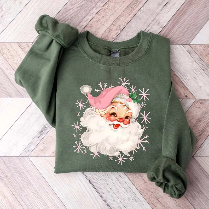 Sweatshirt with long hem -Pink Santa Hat Classic Christmas Sweatshirt