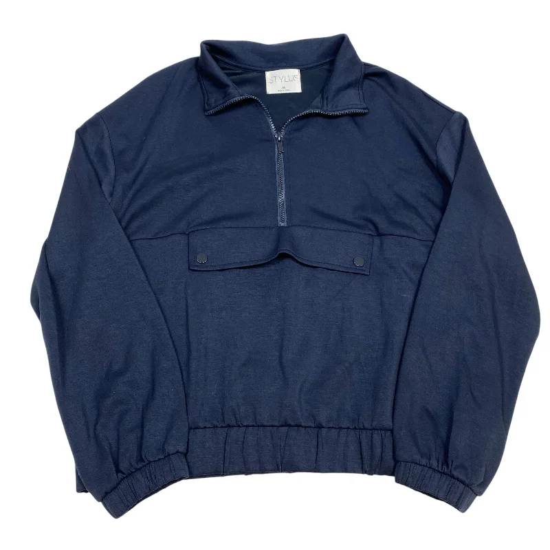 Sweatshirt with leaf hem -Sweatshirt Collar By Stylus In Navy, Size: M