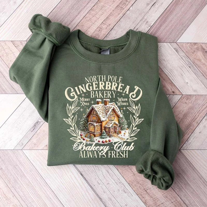 Long sweatshirt for tall men -Gingerbread Christmas Houses Sweatshirt