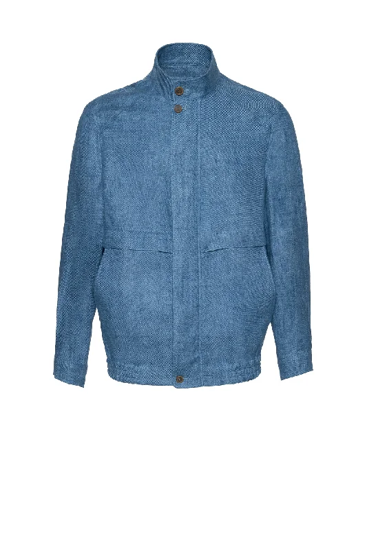 Jacket with wide hem -BRISTOL LIGHT BLUE LINEN BOMBER JACKET