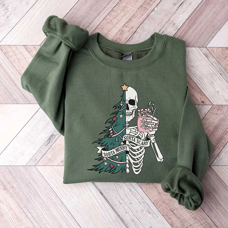 Sweatshirt for casual walks -Skeleton Sorta Scary Sorta Merry Sweatshirt