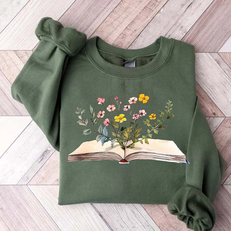 Sweatshirt for fall walks -Flowers Book Reader Bookworm Sweatshirt