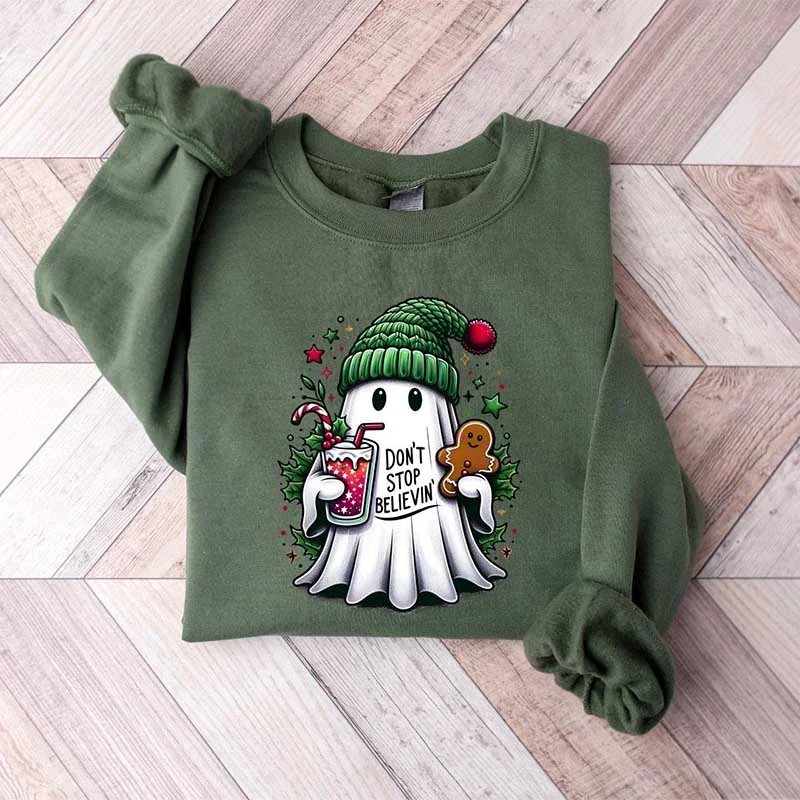 Sweatshirt with thin collar -Funny Christmas Ghosts Sweatshirt