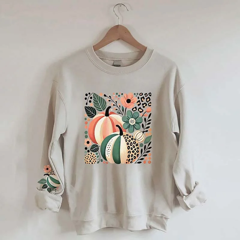 Sweatshirt for outdoor picnics -Leopard Pumpkin Boho Fall Sweatshirt