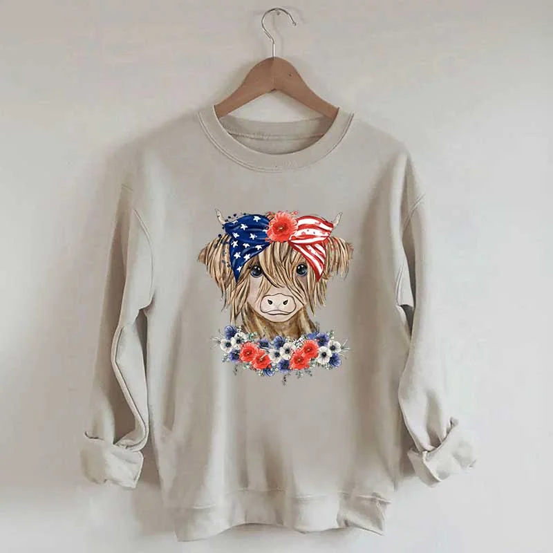 Sweatshirt for festive events -Patriotic Long Haired Calf Sweatshirt