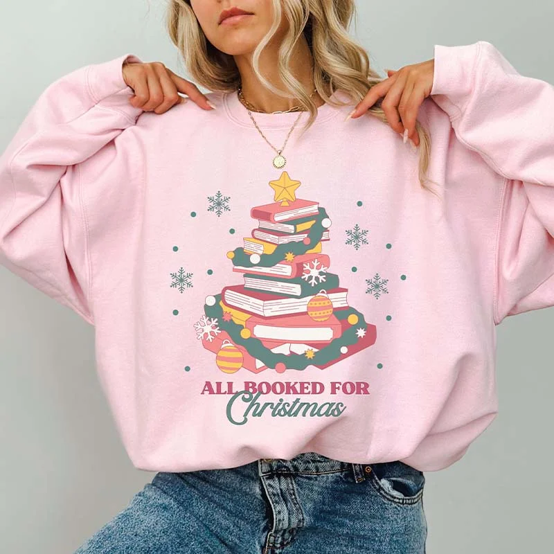 Fleece sweatshirt for winter -Book Tree Christmas Librarian Teacher Bookish Sweatshirt