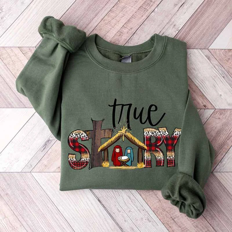 Sweatshirt with front cuffs -True Story Nativity Sweatshirt