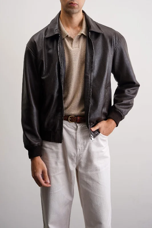 Jacket with block hem -NAPA LEATHER JACKET