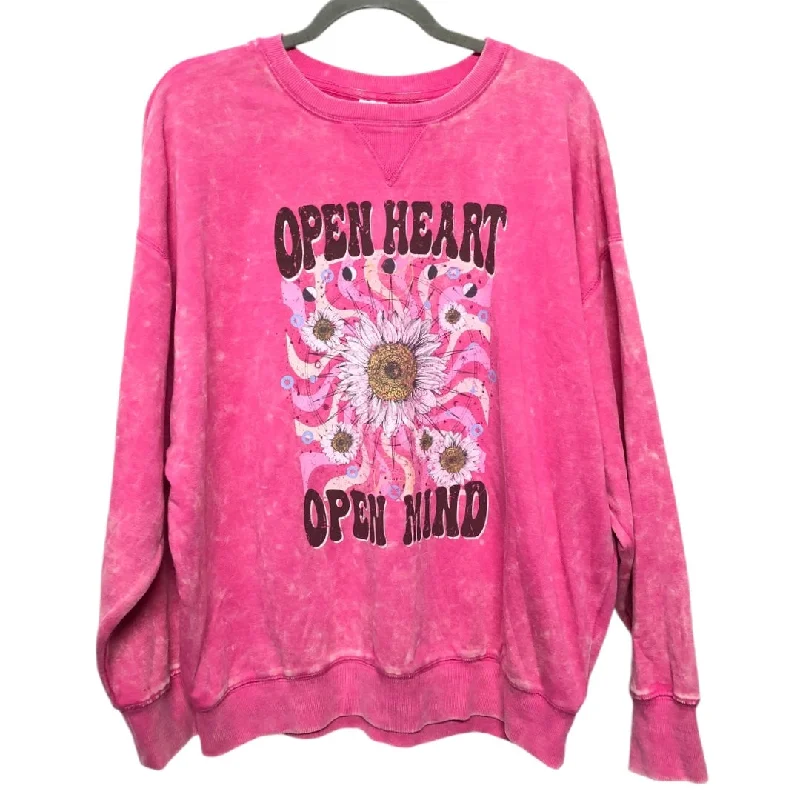 Sweatshirt with deep neck -Sweatshirt Crewneck By No Boundaries In Pink, Size: L