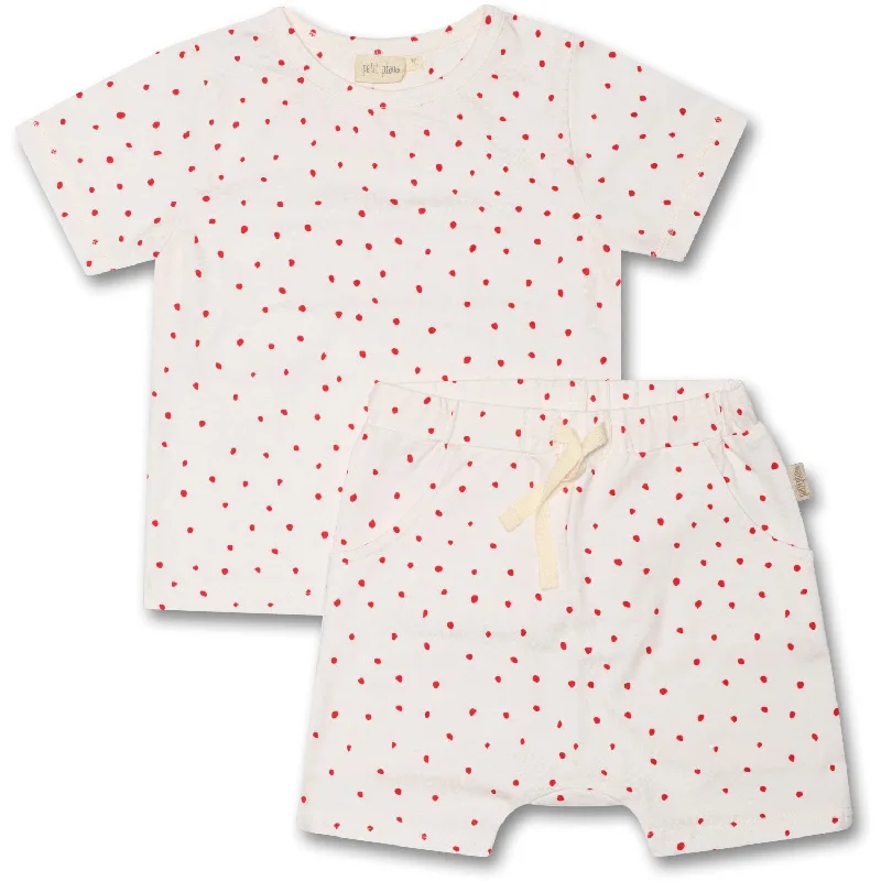 Mini shorts trendy fashion -Petit Piao Bright Red Shorts Set Printed