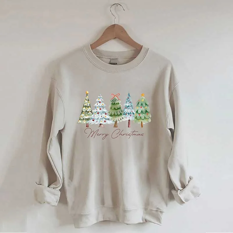 Sweatshirt with round neck -Merry Christmas Tree Sweatshirt