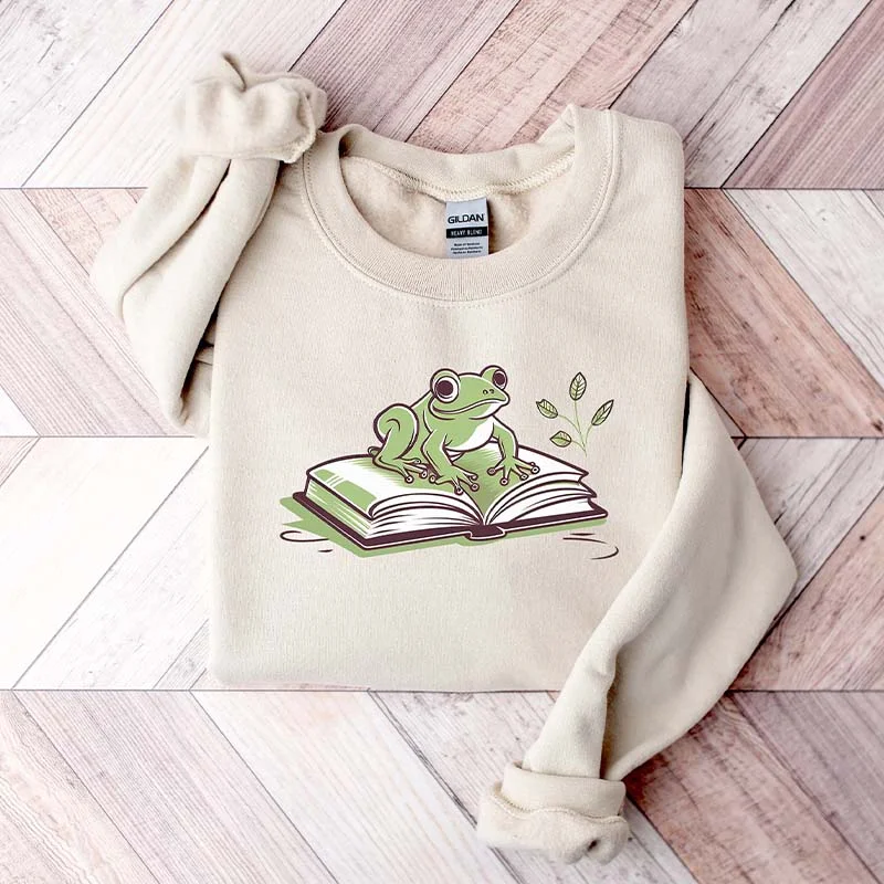 Sweatshirt with front hem -Bookworm Book Frog Sweatshirt