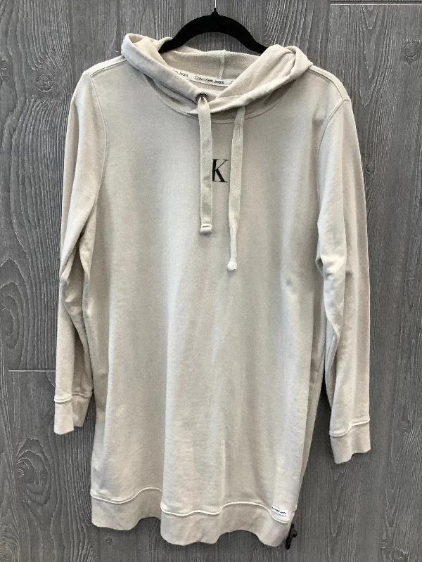 Sweatshirt with subtle print -Sweatshirt Hoodie By Calvin Klein In Cream, Size: Xl