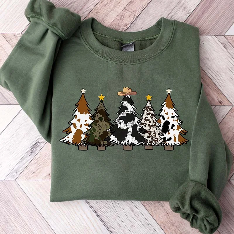 Cropped sweatshirt for women -Country Cow Christmas Sweatshirt