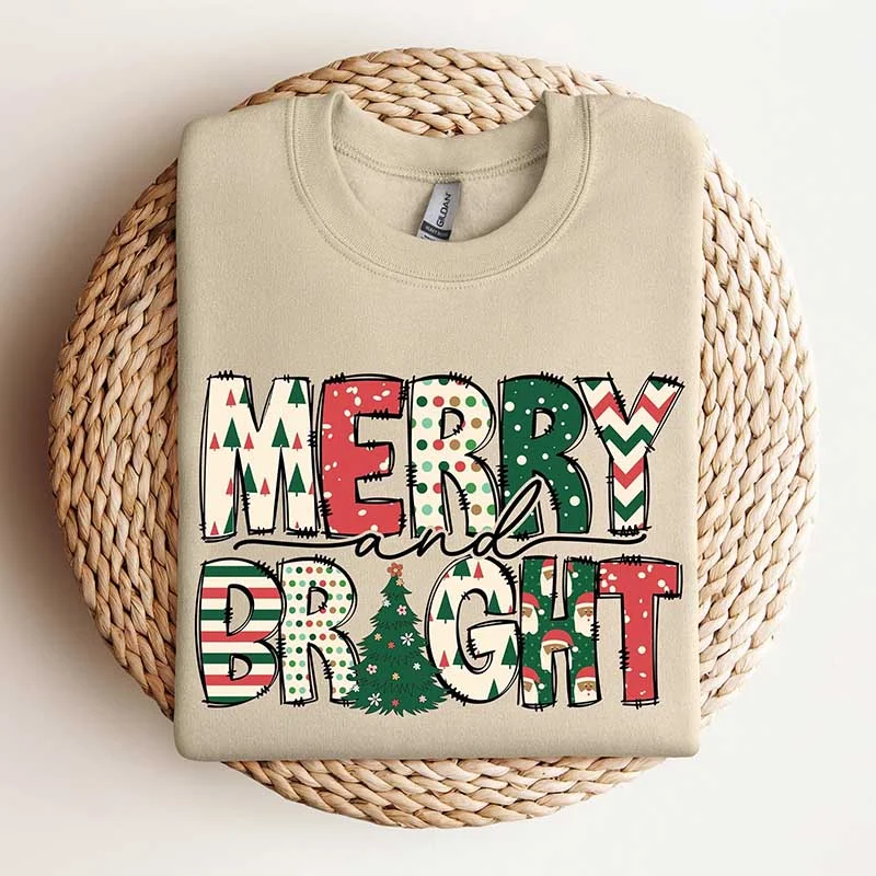 Sweatshirt with wide hem -Merry and Bright Family Christmas Sweatshirt