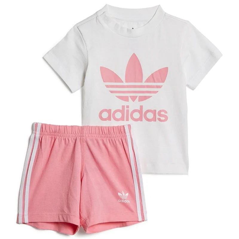 Twill chino shorts durable -adidas Originals White / Pink Shorts Tee Set