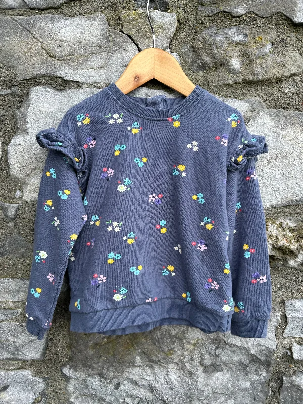 Sweatshirt for outdoor nights -Navy floral sweatshirt  2-3y (92-98cm)