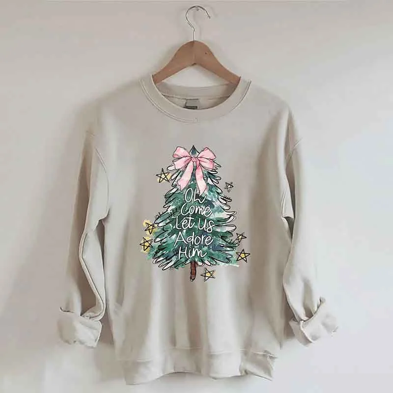 Sweatshirt with long collar -Oh Come Let Us Adore Him Sweatshirt