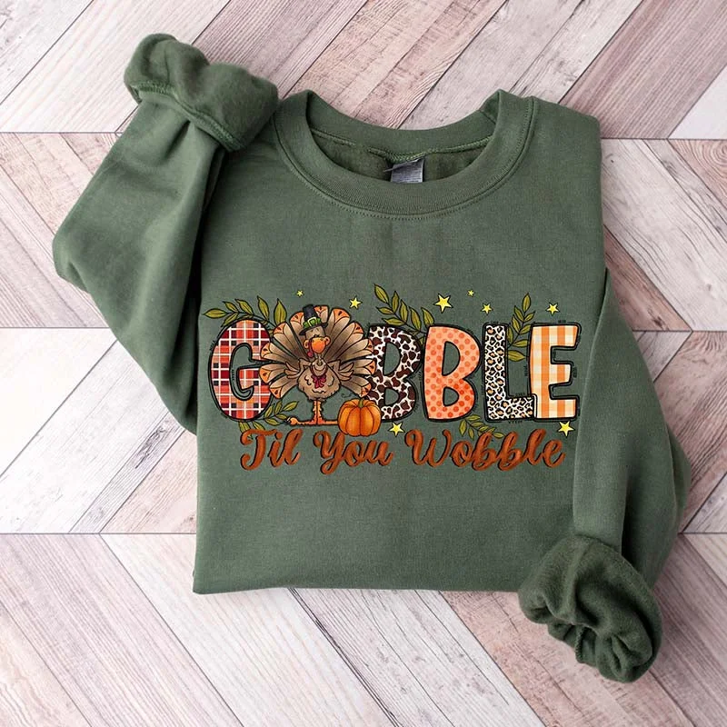 Sweatshirt with stripe hem -Gobble Gobble Til You Wobble Sweatshirt