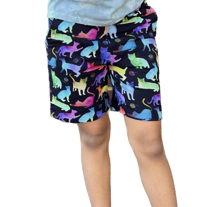 Active shorts stretch fabric -Rainbow Cats Kids Shorts with Pockets [FINAL SALE]