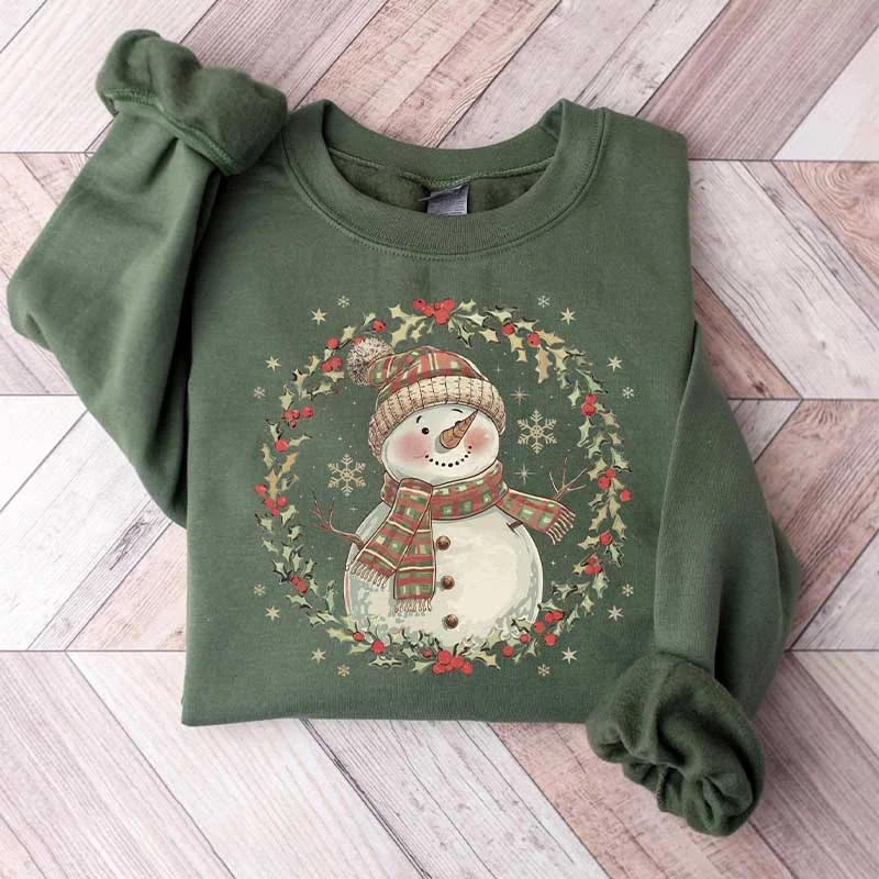 Sweatshirt with stripe hem -Cute Winter Christmas Snowman Sweatshirt