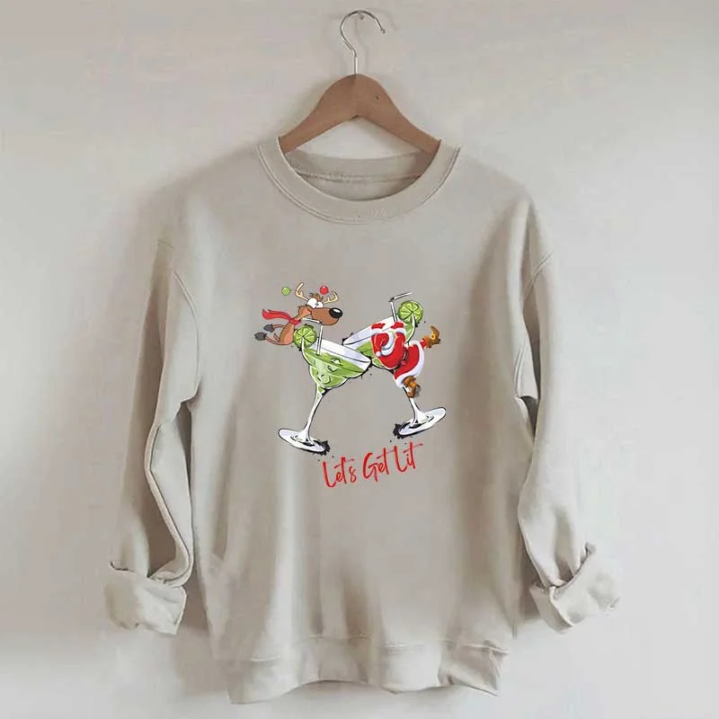 Sweatshirt with grid hem -Party Santa & Reindeer Let's Get Lit Sweatshirt