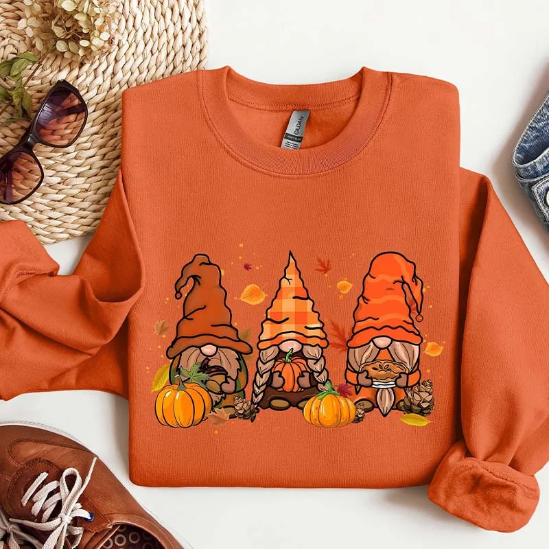 Sweatshirt with wide collar -Gnomes Fall Thanksgiving Sweatshirt